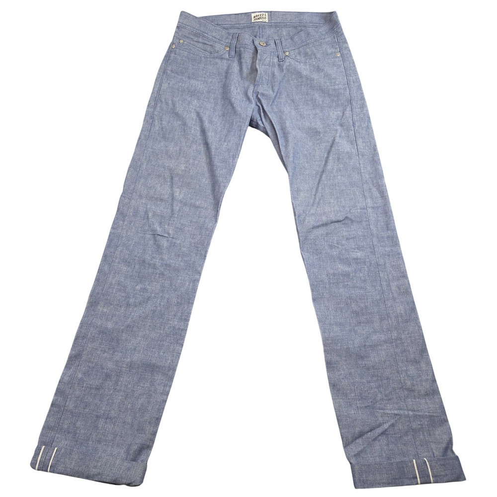Naked & Famous Weird Guy Pants Mens 34x32 (Tag 32) Blue Selvedge Chambray